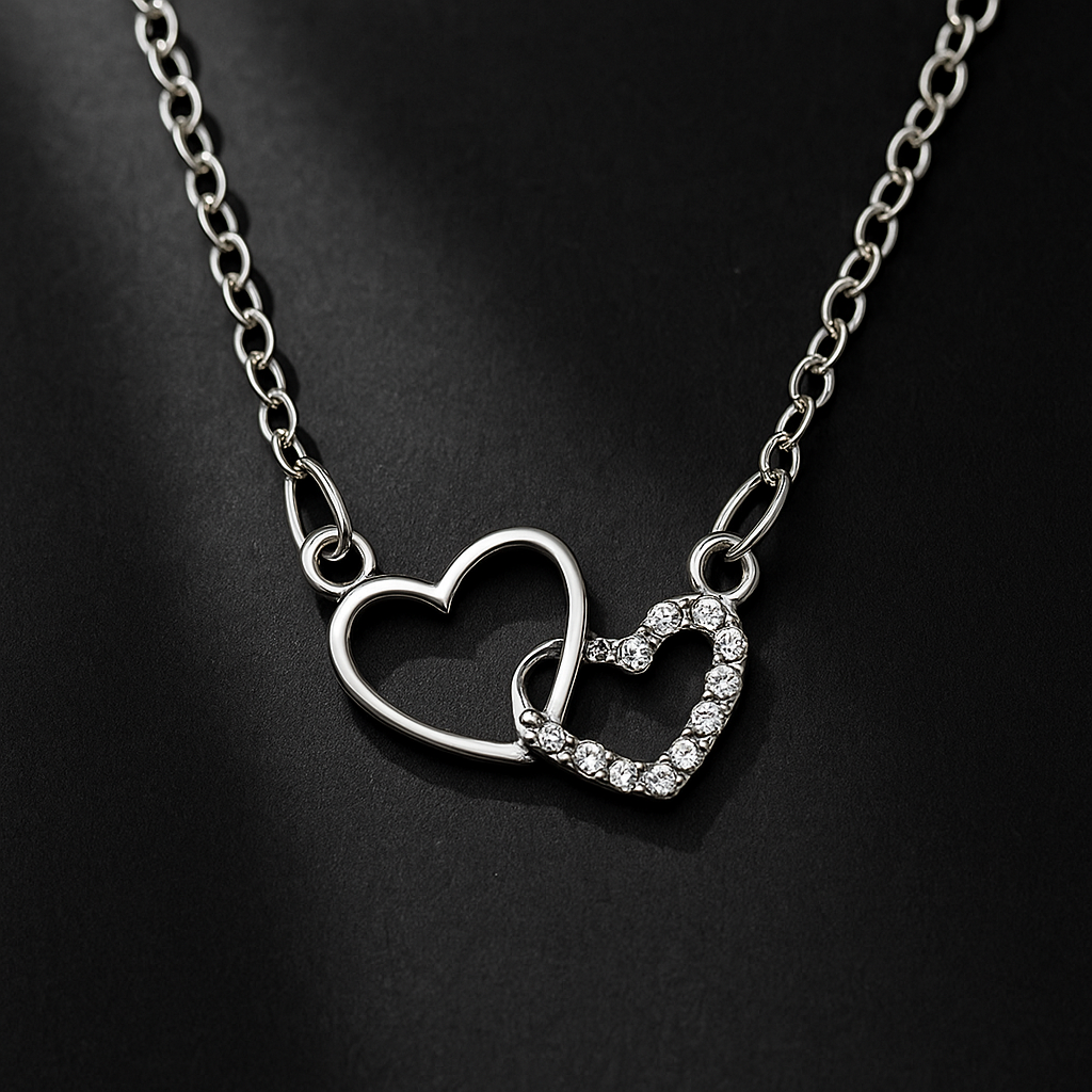 Women's Dual Heart Pendant with Chain Micro Plating