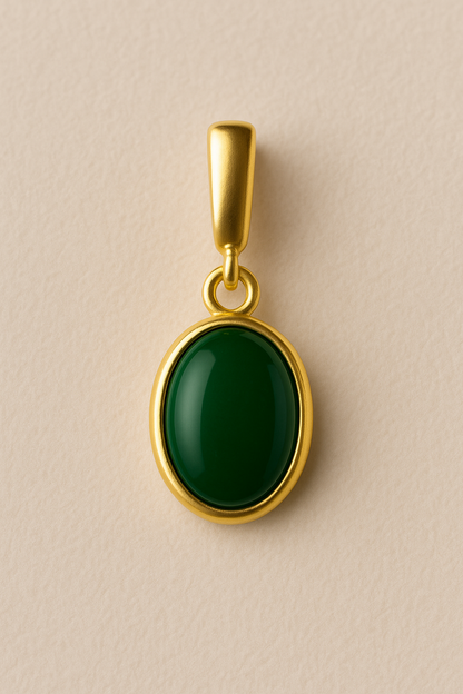 Oval Green Crystal Pendant Necklace Set With Bracelet & Earrings
