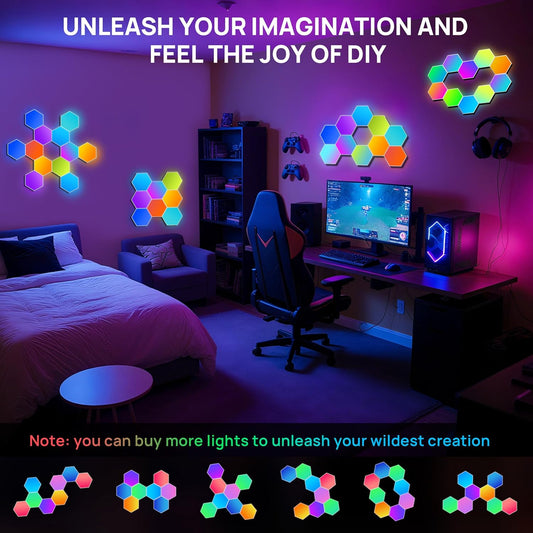 GlowHex™ Smart RGB Hexagon Wall Lights (Remote Control DIY Panels)