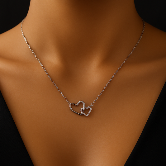 Women's Dual Heart Pendant with Chain Micro Plating