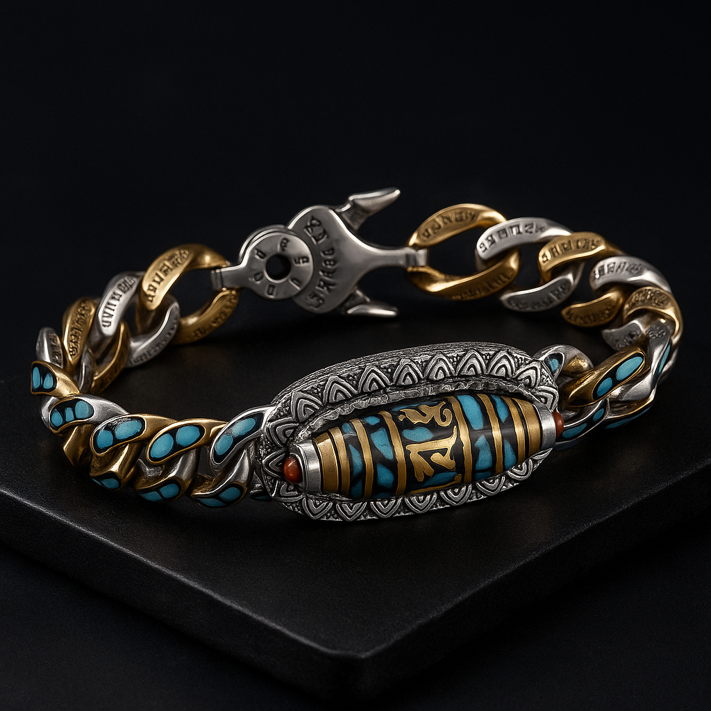 Six-Character Mantra Nine-Eyed Dzi Bead Bracelet