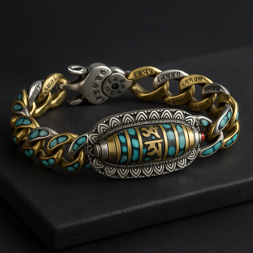 Six-Character Mantra Nine-Eyed Dzi Bead Bracelet